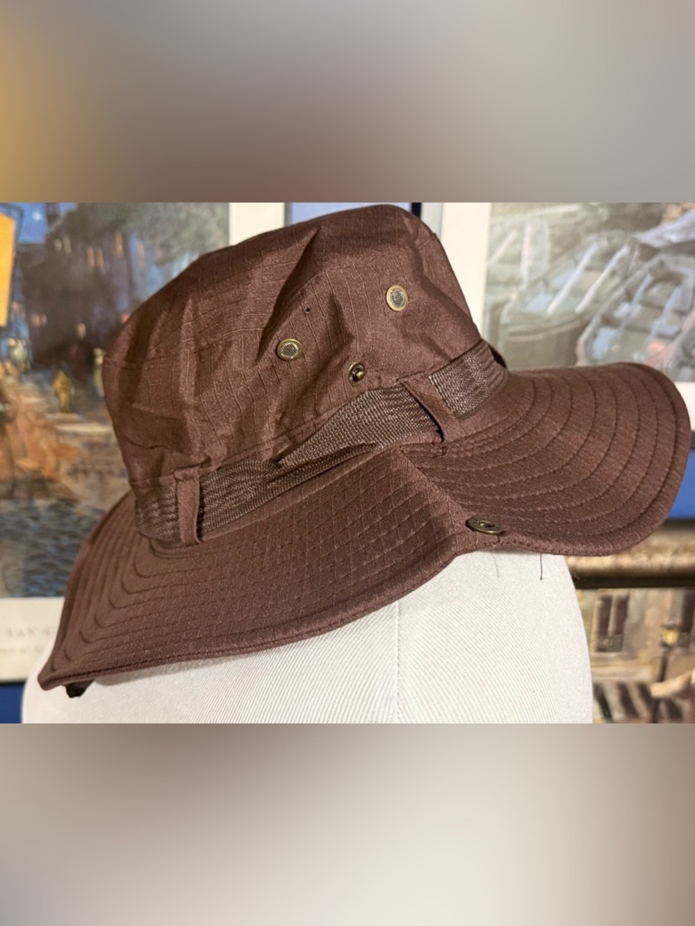 Men's Brown Outdoor Bucket Hat with Chin Strap